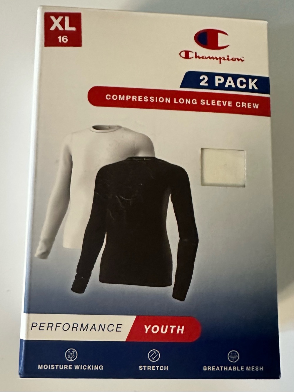 Champion Youth 2-Pack Long Sleeve Compression Crew - Black & White